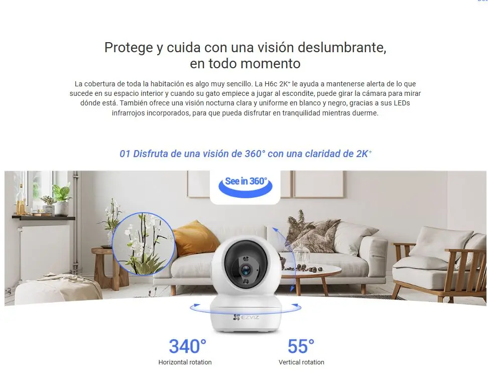 Imagen 4 de Cámara IP EZVIZ H6C Pro 2MP 1080P WiFi PT Interior con Lente 4mm – CS-H6C-R105-1L2WF